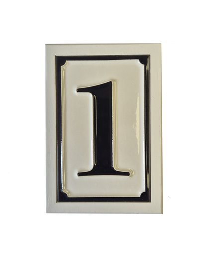 Hand-painted Italian-styled Black and White Ceramic House Number Tiles 11 x 7 cm