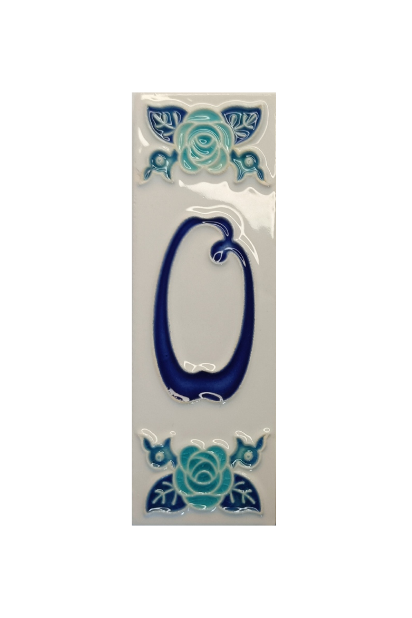Italian Ceramic Blue Rose House Number Tiles 10 x 3.3cm | Hand-painted Numbers |