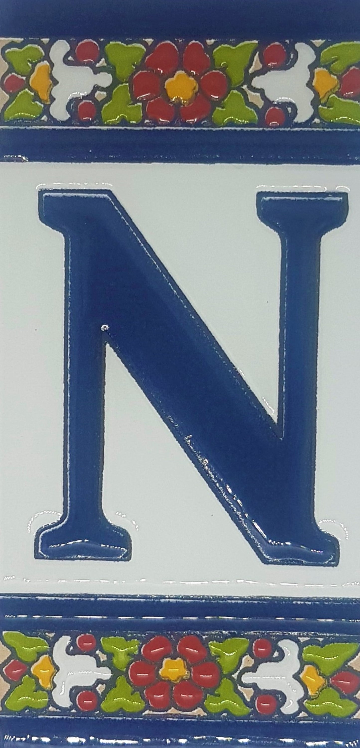 Floral Designed Hand-painted Ceramic Address Number and Letter Tiles 11 x 5.5 cm