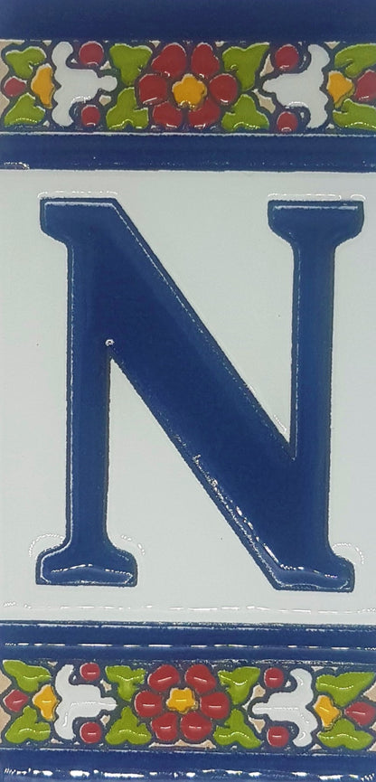 Floral Designed Hand-painted Ceramic Address Number and Letter Tiles 11 x 5.5 cm