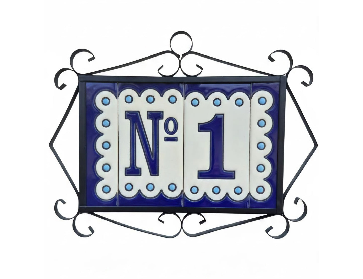 Hand-painted Soto Blue Ceramic House Number Tiles 11 x 5.5 cm