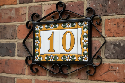 Mini Hand-painted Ceramic Yellow Floral House Number Tiles 7.5 x 3.5 cm