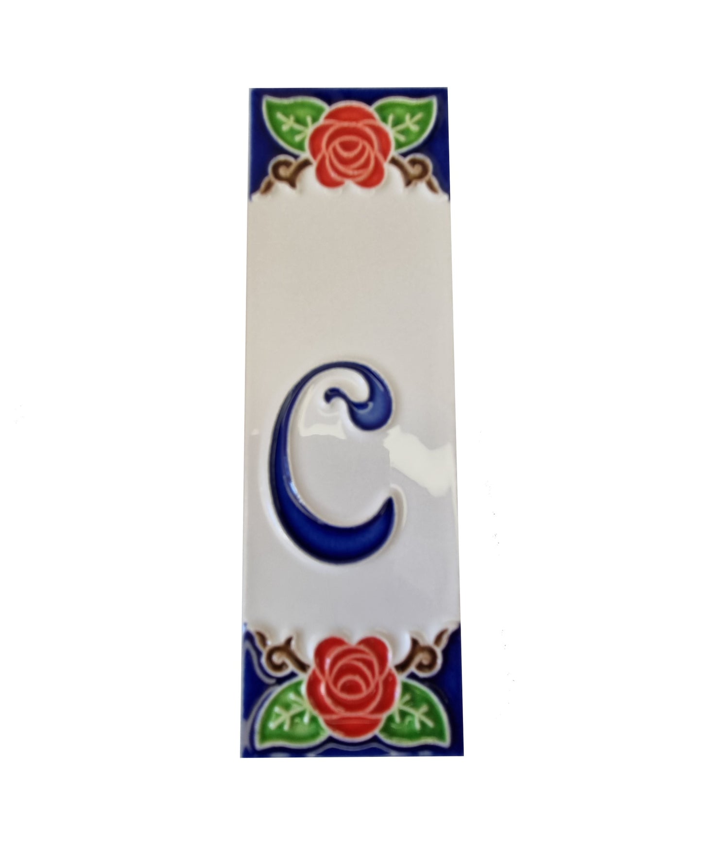 Handmade Italian Red Rose Ceramic House Number Tiles 10 x 3.3 cm