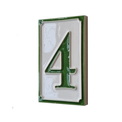 House Numbers Hand-painted Italian Ceramic Numbers Tiles Simple Green Design, Tile Size: 11cm x 7cm