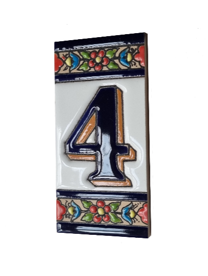 Hand-painted Ceramic Numbers & Letters Tiles Red Blue & Green Floral 11 x 5.5cm 2 to 7 Tile Frames