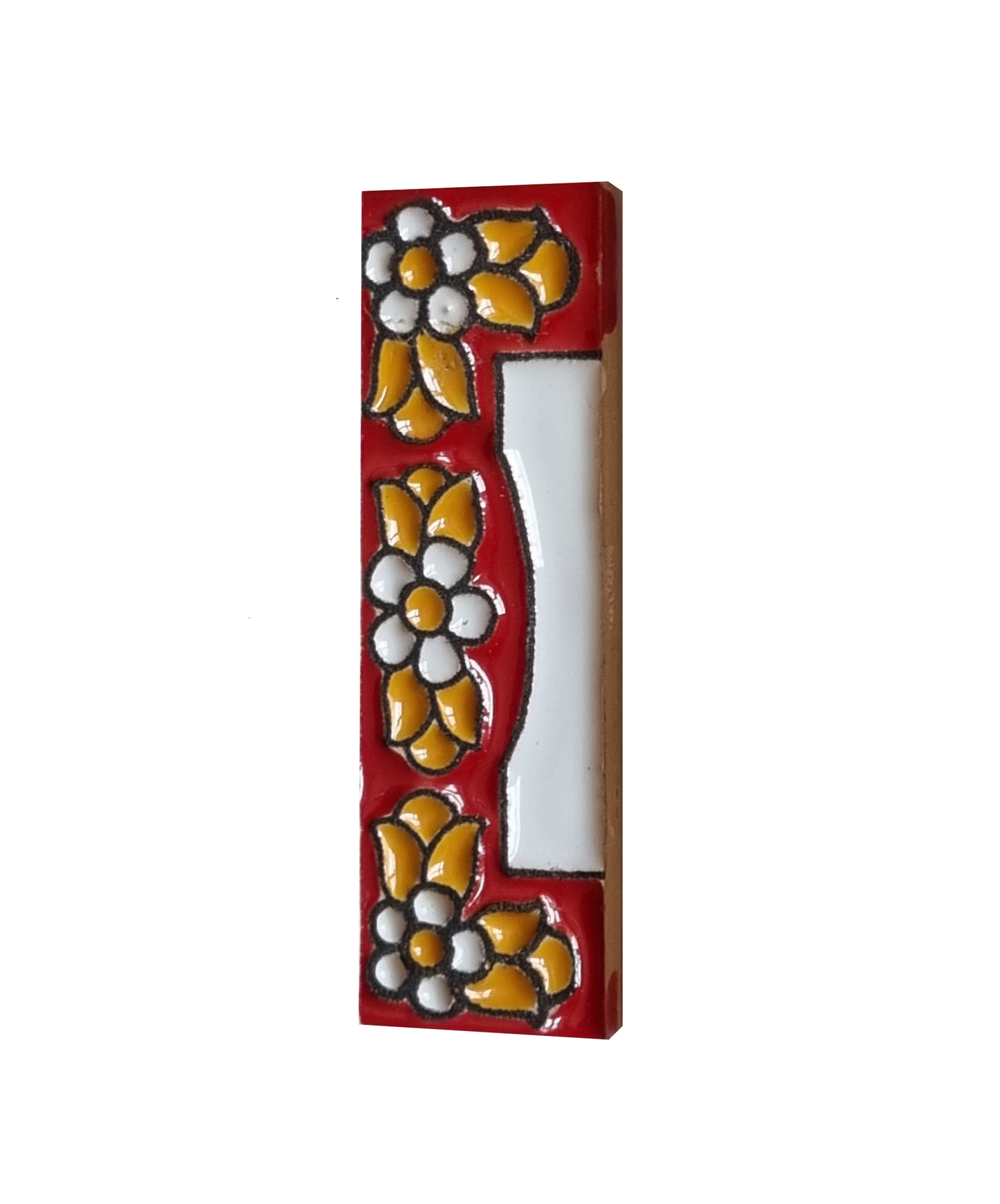 Ceramic House Tile Numbers & Letters, Red Floral Design, Tile Size: 7.5cm x 3.5cm, 2 to 10 Tile Frames