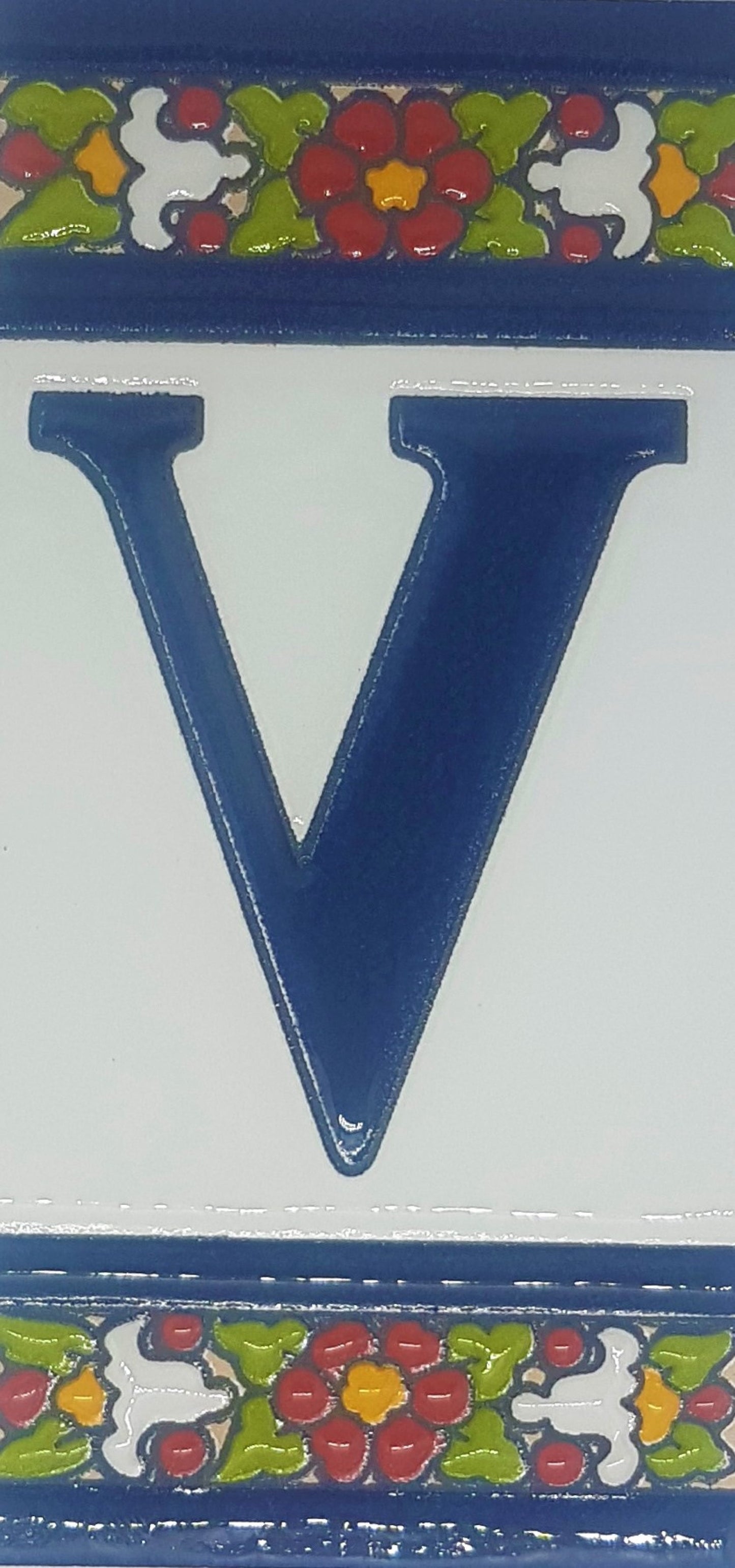 Floral Designed Hand-painted Ceramic Address Number and Letter Tiles 11 x 5.5 cm