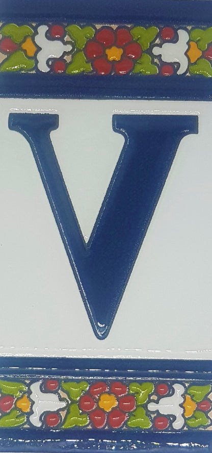 Floral Designed Hand-painted Ceramic Address Number and Letter Tiles 11 x 5.5 cm