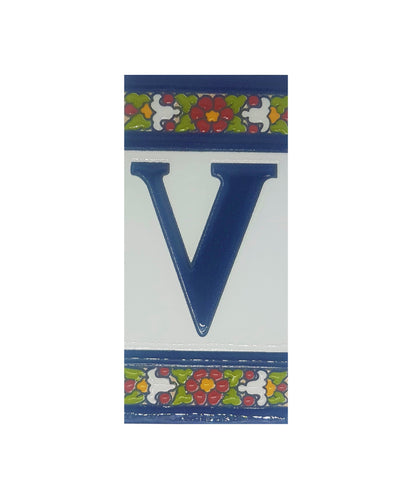 Floral Designed Hand-painted Ceramic House Number Tiles 11 x 5.5 cm