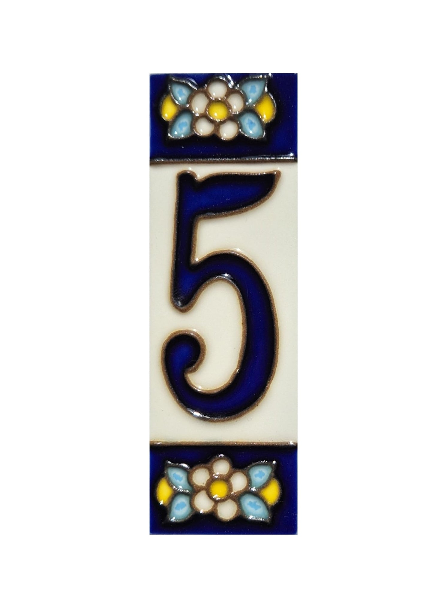Blue Floral Ceramic House Number Tiles 10 x 3.3 cm