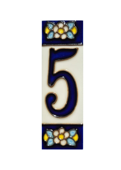 Blue Floral Ceramic House Number Tiles 10 x 3.3 cm