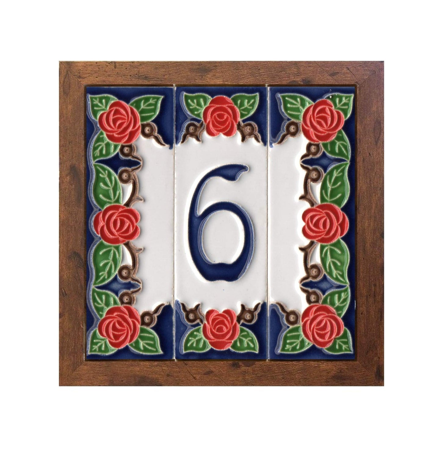 Handmade Italian Red Rose Ceramic House Number Tiles 10 x 3.3 cm