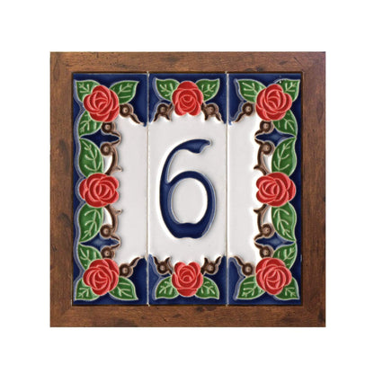 Handmade Italian Red Rose Ceramic House Number Tiles 10 x 3.3 cm