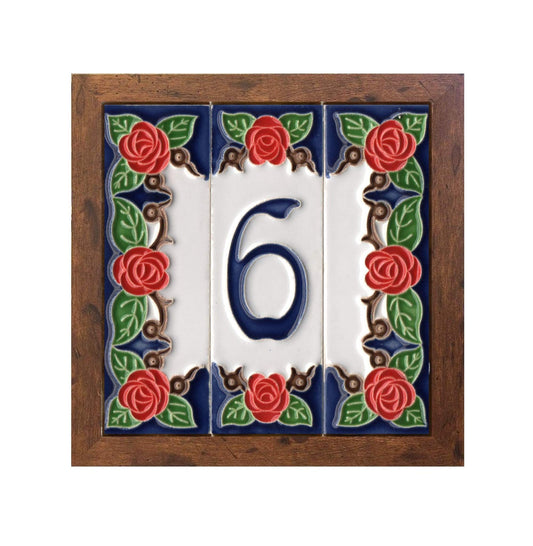 Handmade Italian Red Rose Ceramic House Number Tiles 10 x 3.3 cm