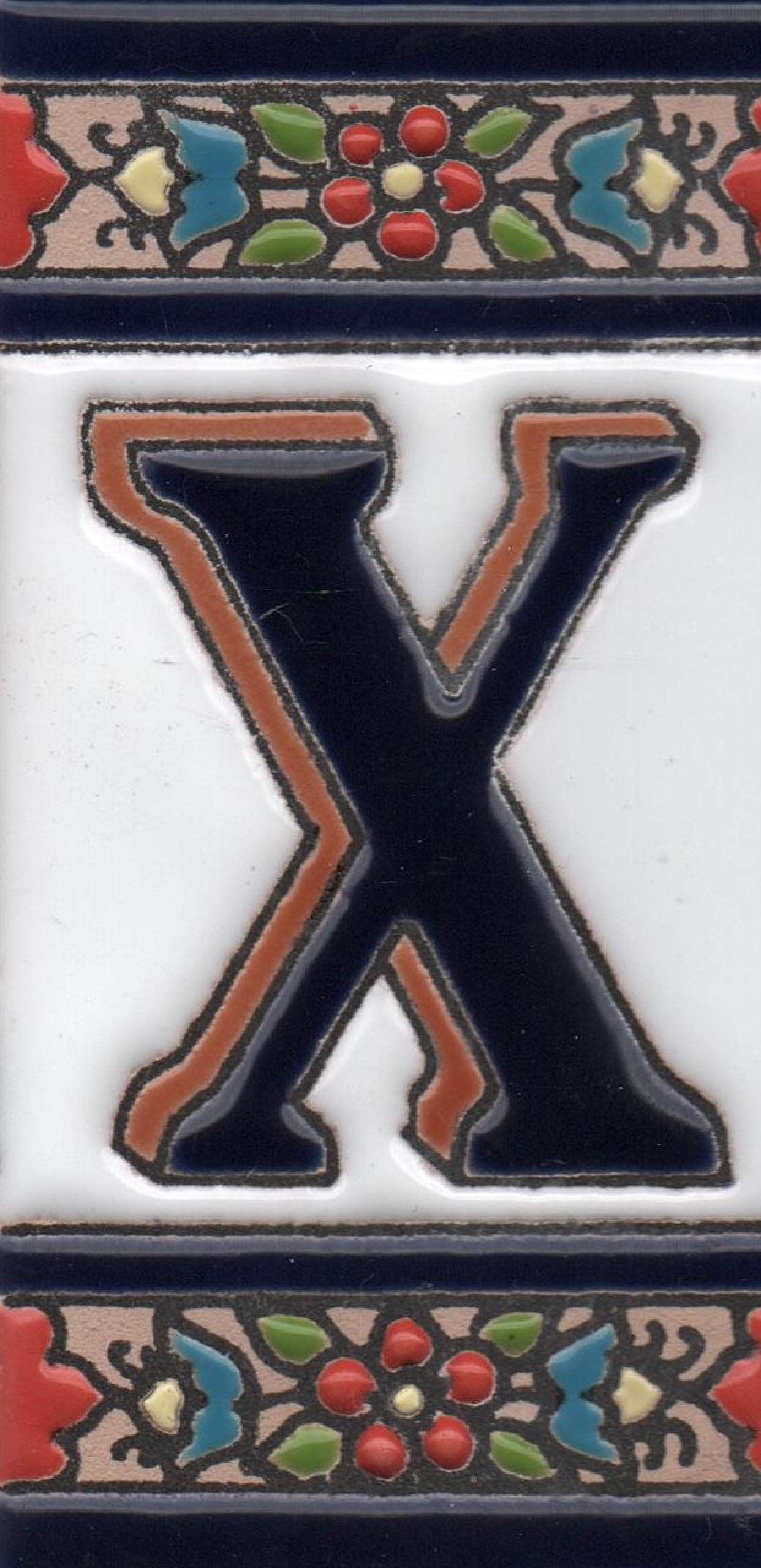 Hand-painted Ceramic Numbers & Letters Tiles Red Blue & Green Floral 11 x 5.5cm 2 to 7 Tile Frames