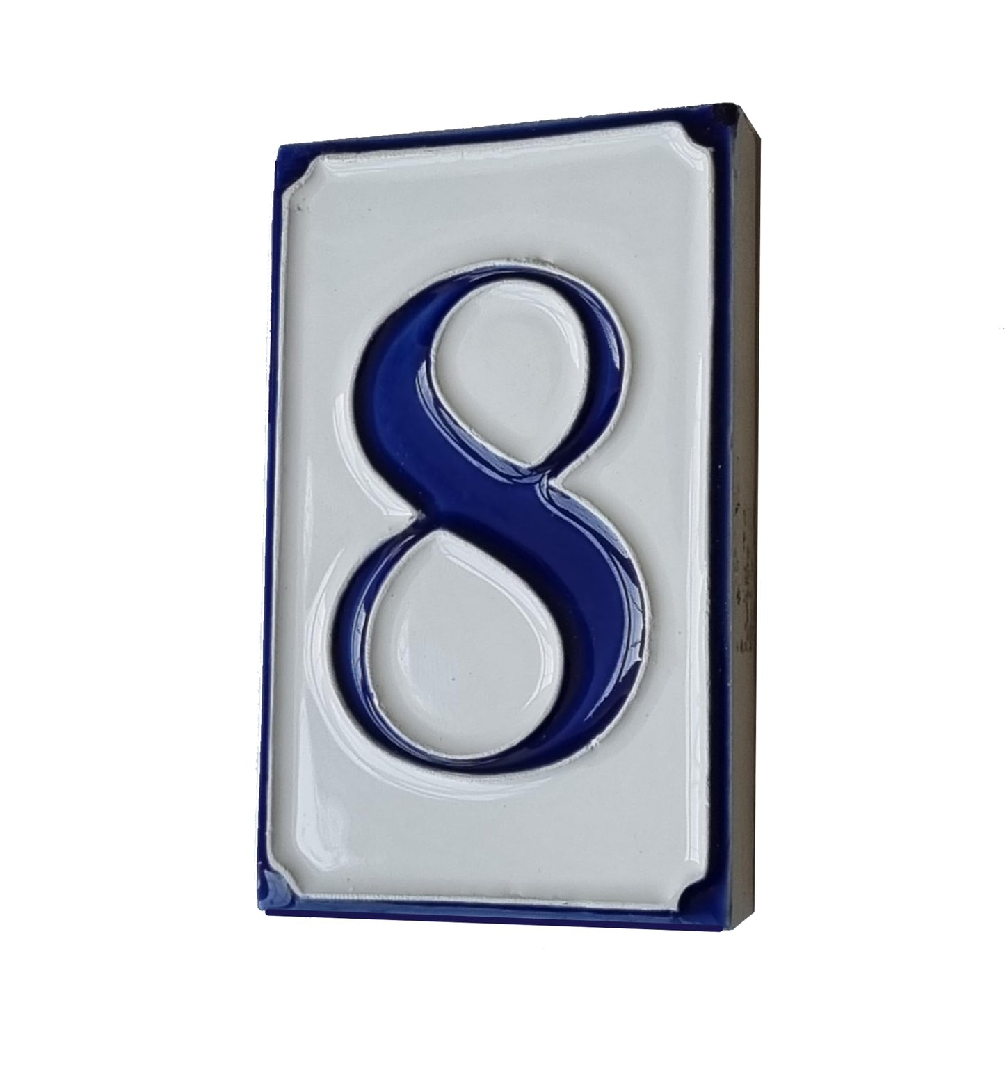 Hand-painted Italian-styled Blue and White Ceramic Custom House Address Numbers Tiles 11 x7 cm