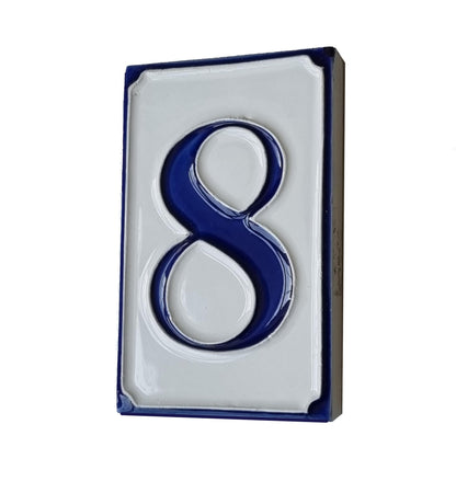 Hand-painted Italian-styled Blue and White Ceramic Custom House Address Numbers Tiles 11 x7 cm
