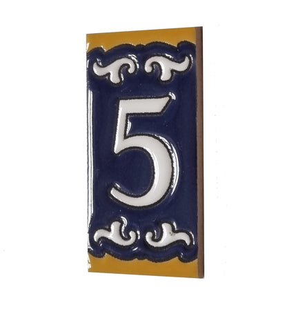 Hand-painted Mini Daniela Deep Blue Ceramic Numbers Tiles 7.5 x 3.7cm | M-01