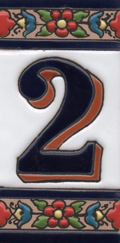 Hand-painted Ceramic Numbers & Letters Tiles Red Blue & Green Floral 11 x 5.5cm 2 to 7 Tile Frames