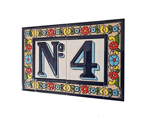 Altea Spanish Hand-painted Ceramic 11 x 5.5 cm or 2.165 x 4.331 inch House Number Tiles