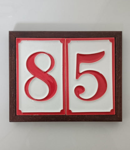 Italian hand-painted red ceramic house number tiles 11 x 7cm optional hardwood frames