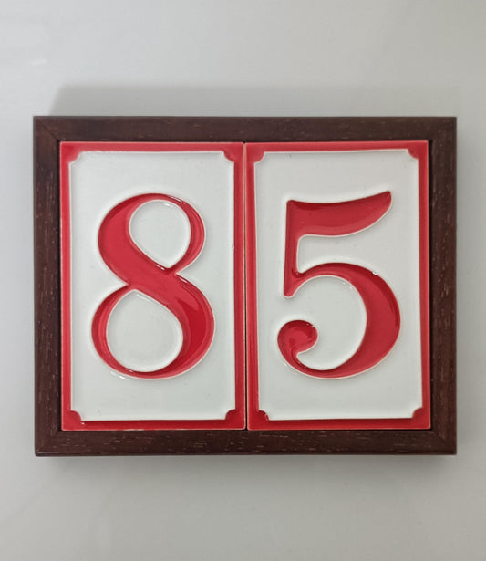 Italian hand-painted red ceramic house number tiles 11 x 7cm optional hardwood frames