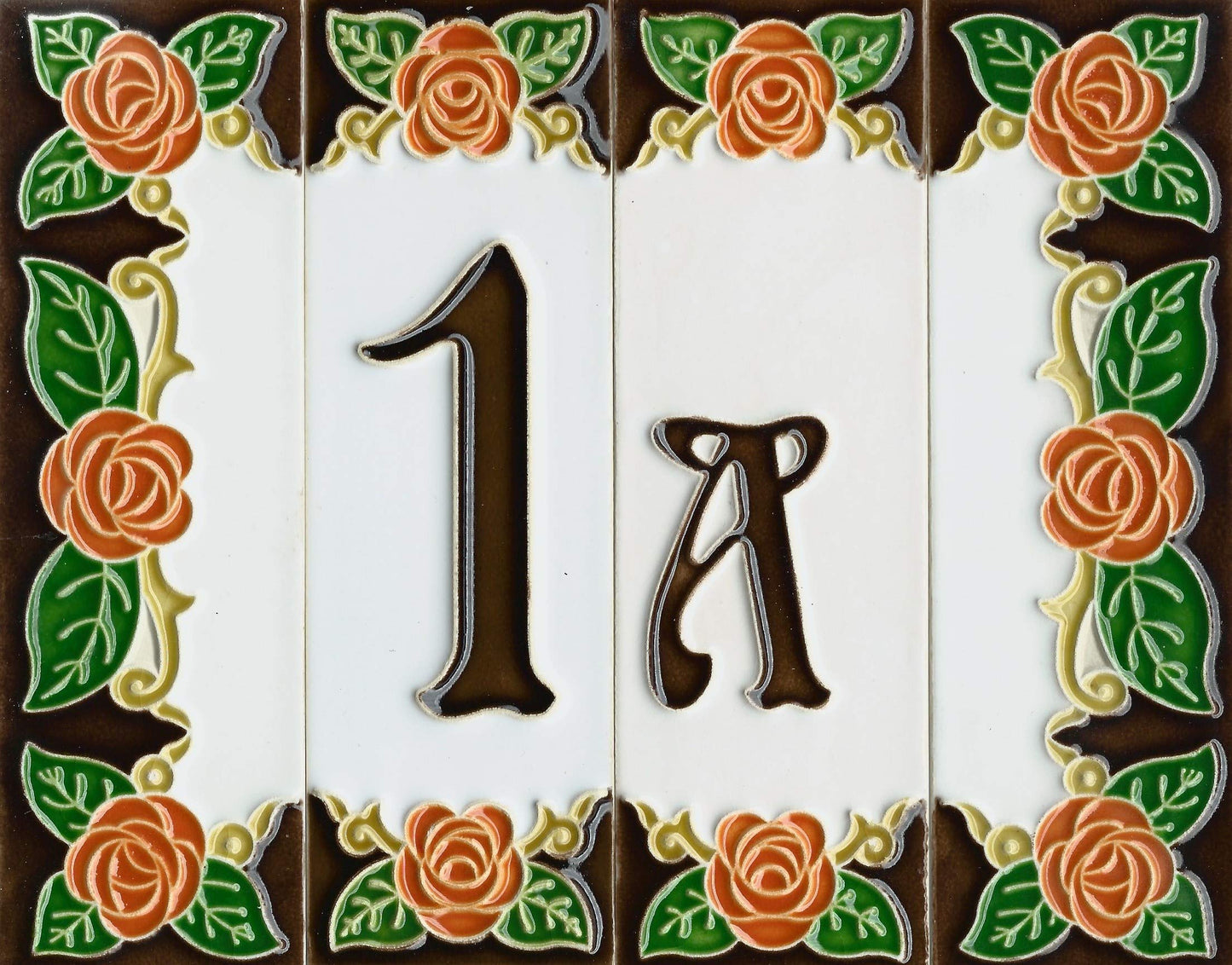 Italian Orange Rose Hand-painted Ceramic House Number Tiles 15 x 4.8cm