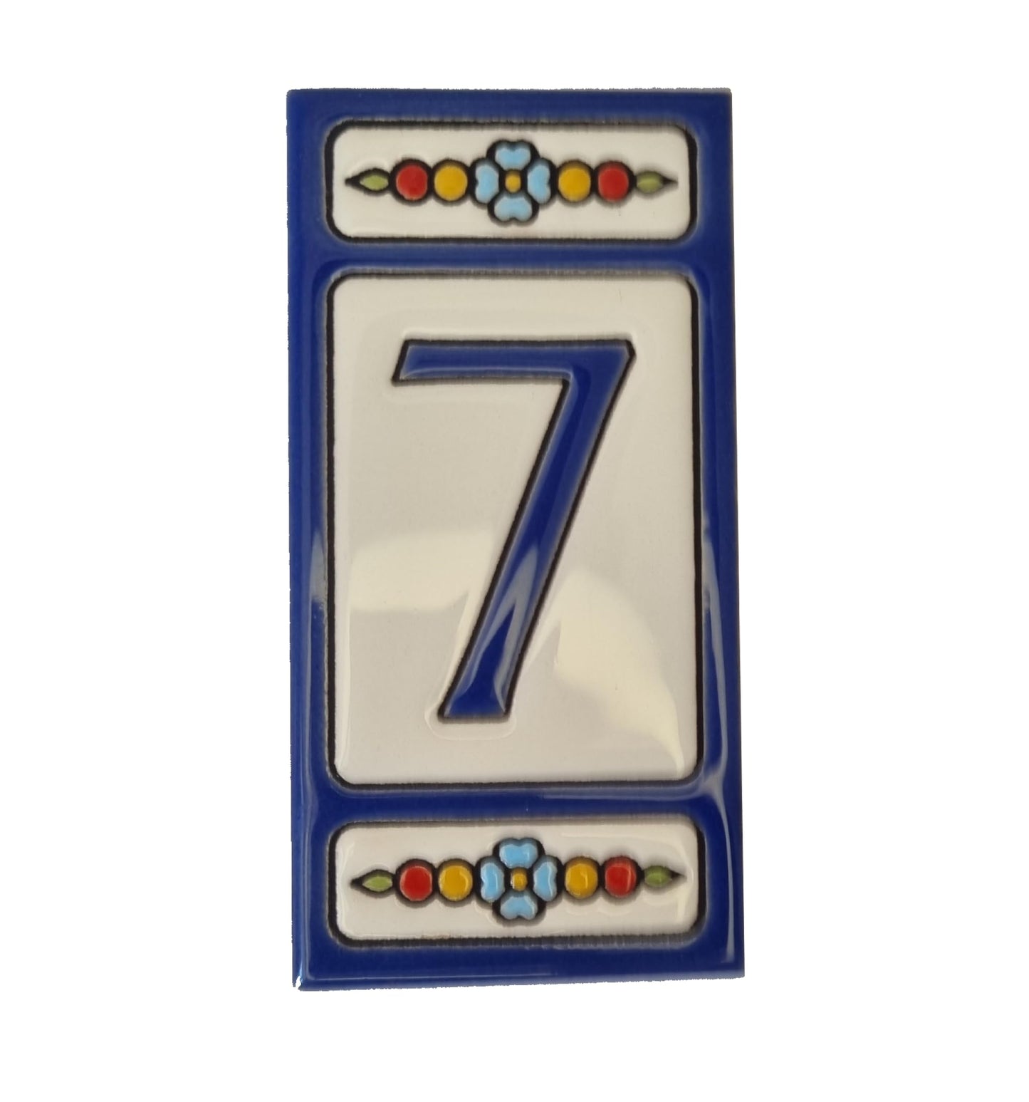 Atalaya m-7 Blue Hand-Painted Ceramic House Number Tiles 11 x 5.5cm