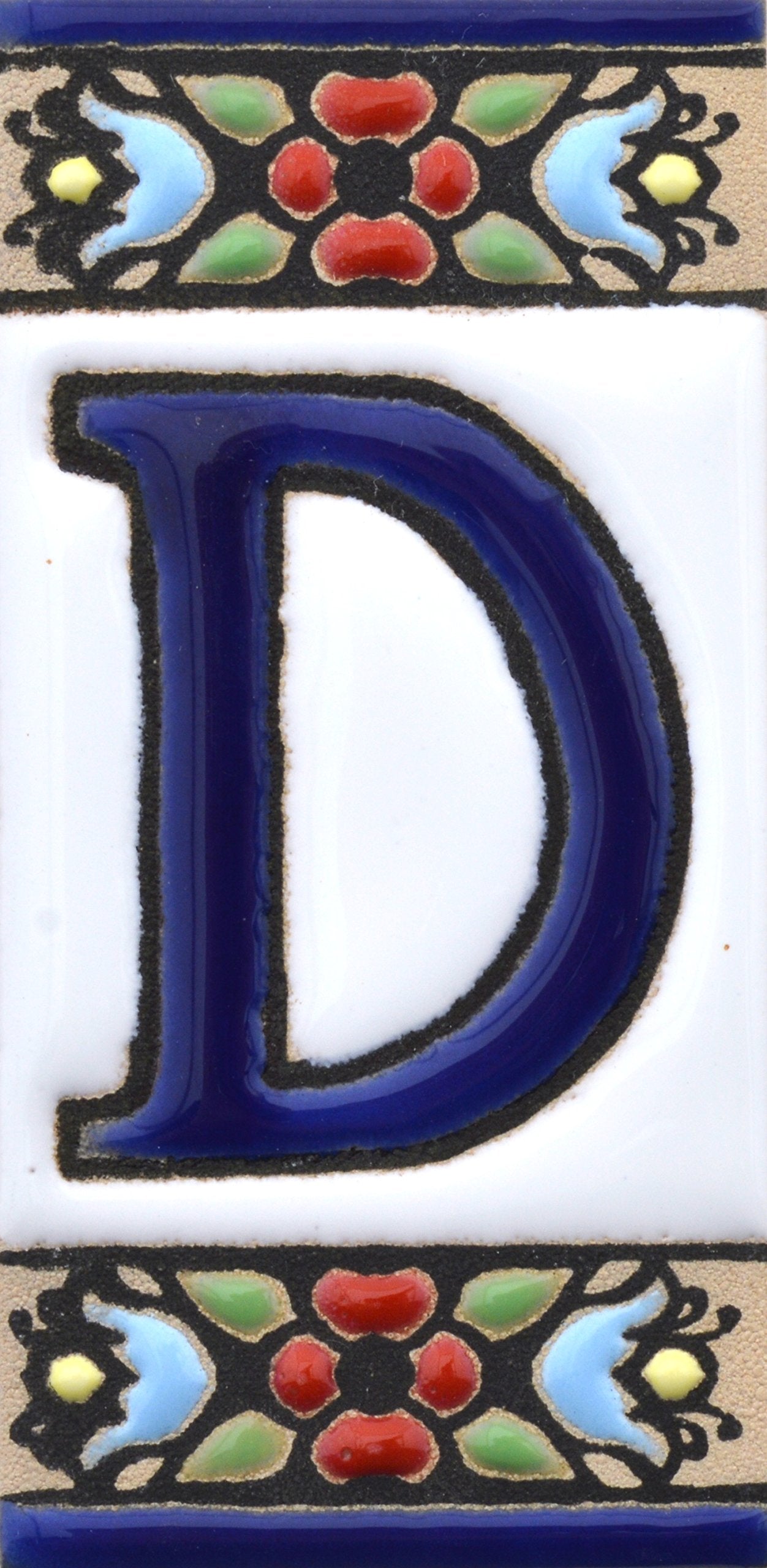 Hand-painted floral house number & letter tiles 2,87" x 1,38" 7.5 x 3.5 cm