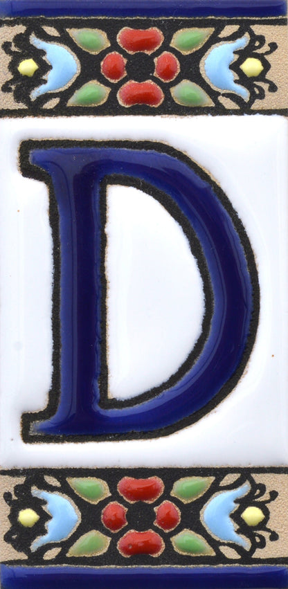 Hand-painted floral house number & letter tiles 2,87" x 1,38" 7.5 x 3.5 cm