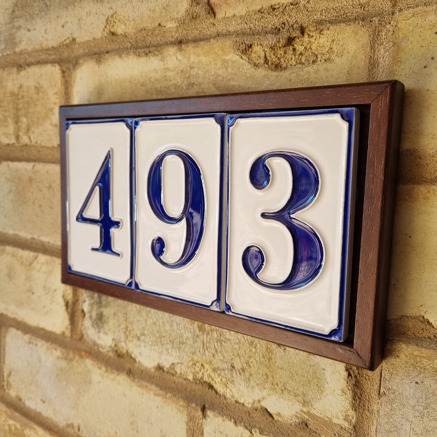 Hand-painted Italian-styled Blue and White Ceramic Custom House Address Numbers Tiles 11 x7 cm