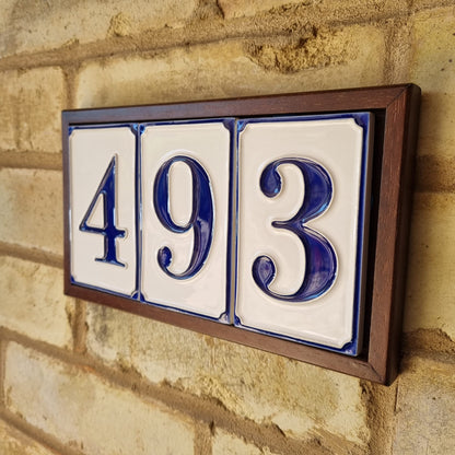 Hand-painted Italian-styled Blue and White Ceramic Custom House Address Numbers Tiles 11 x7 cm
