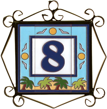 Beach Designed Ceramic House Number Tiles 15 x 7.5 cm