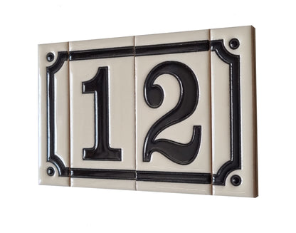 French White Classic Hand-Painted House Number Tiles 4.3' x 2.2' 11 x 5.5cm & Optional Metal Frames