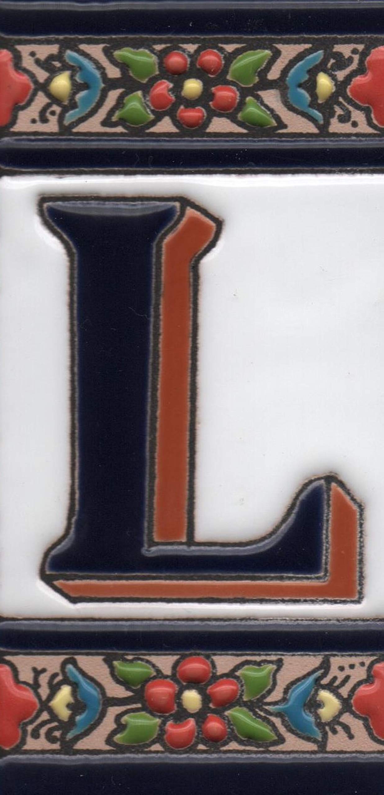 Hand-painted Ceramic Numbers & Letters Tiles Red Blue & Green Floral 11 x 5.5cm 2 to 7 Tile Frames