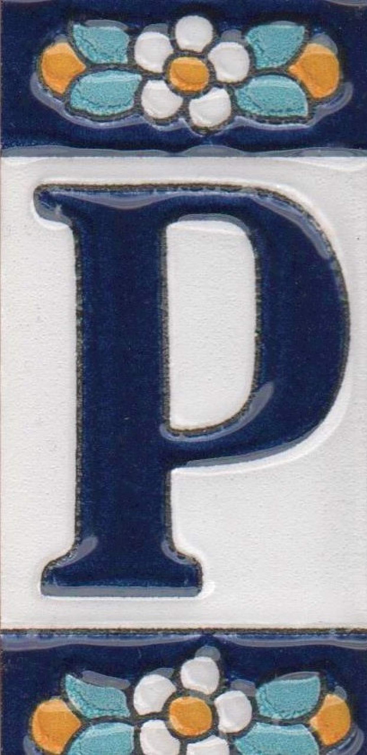 Ceramic House Tile Numbers & Letters, Blue Floral Design, 7.5cm x 3.5cm, 2 to 10 Frames