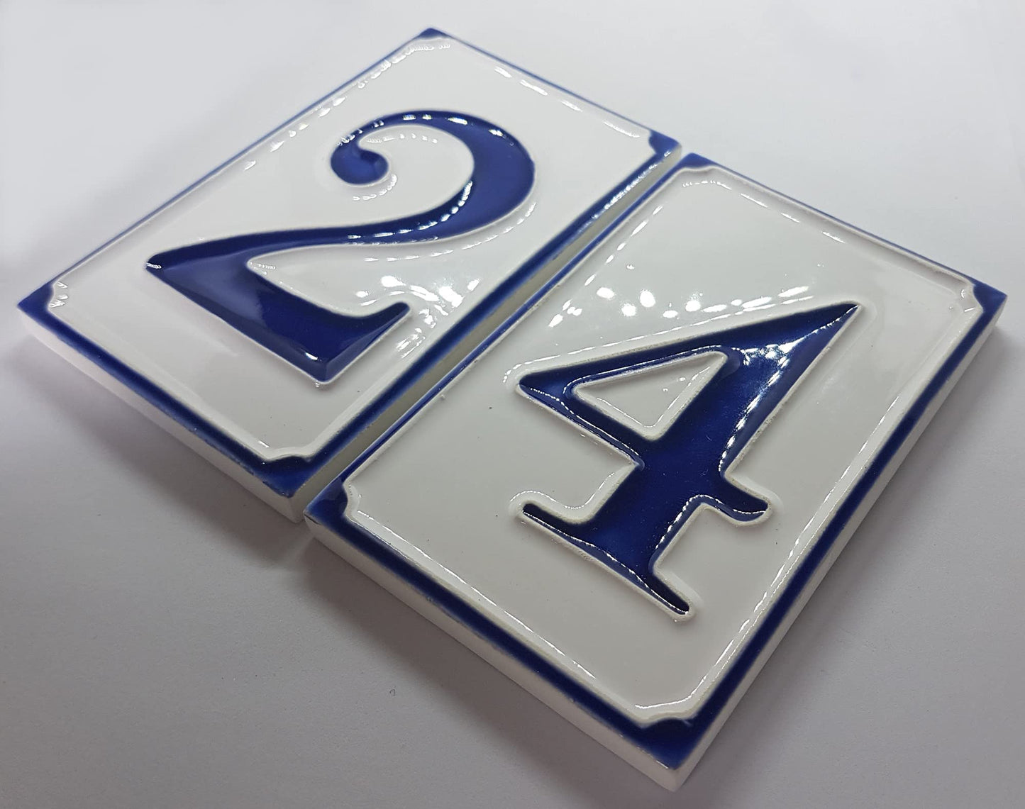 Hand-painted Italian-styled Blue and White Ceramic Custom House Address Numbers Tiles 11 x7 cm
