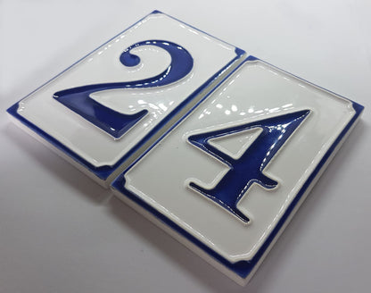 Hand-painted Italian-styled Blue and White Ceramic Custom House Address Numbers Tiles 11 x7 cm