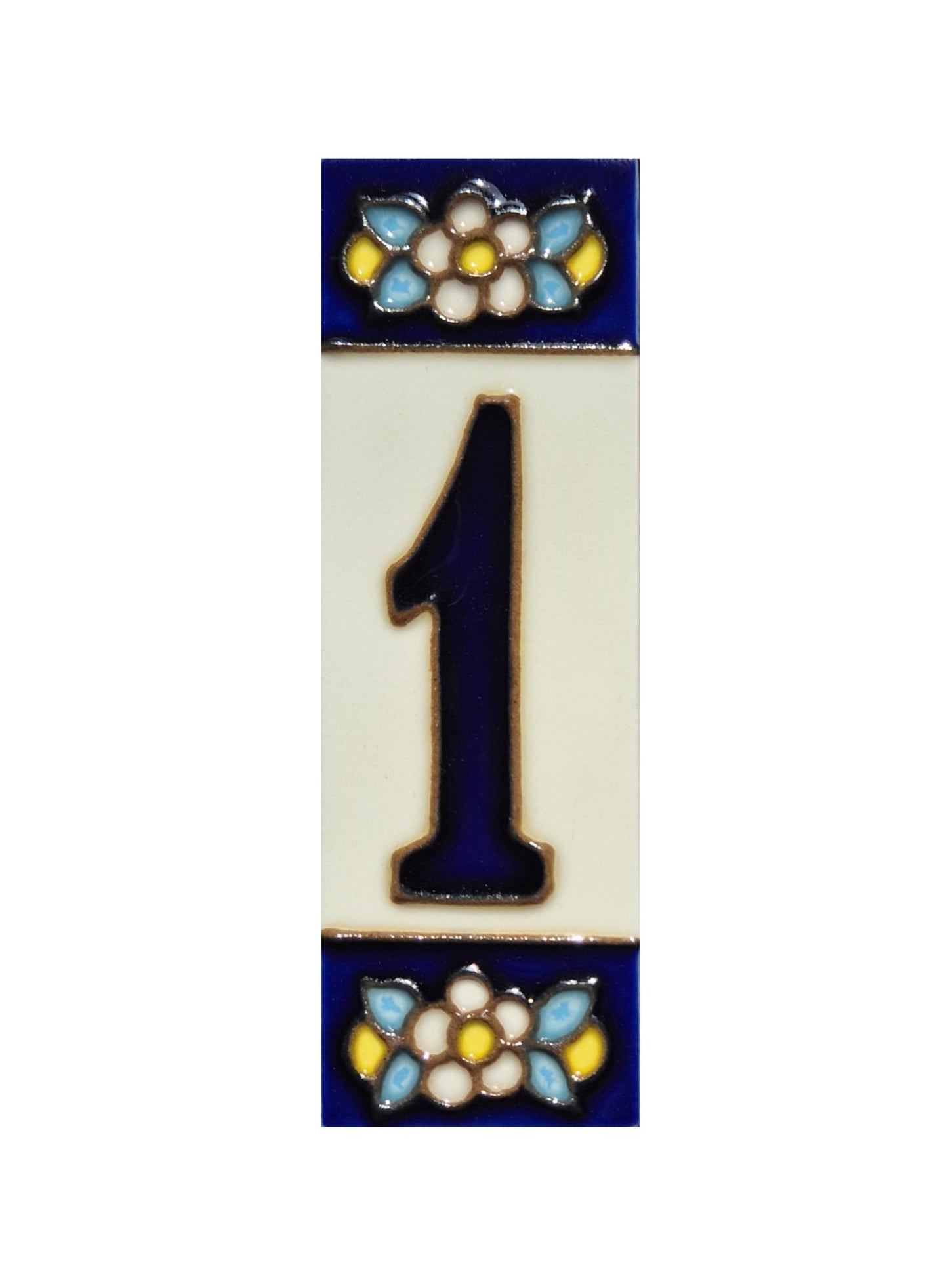 Blue Floral Ceramic House Number Tiles 10 x 3.3 cm