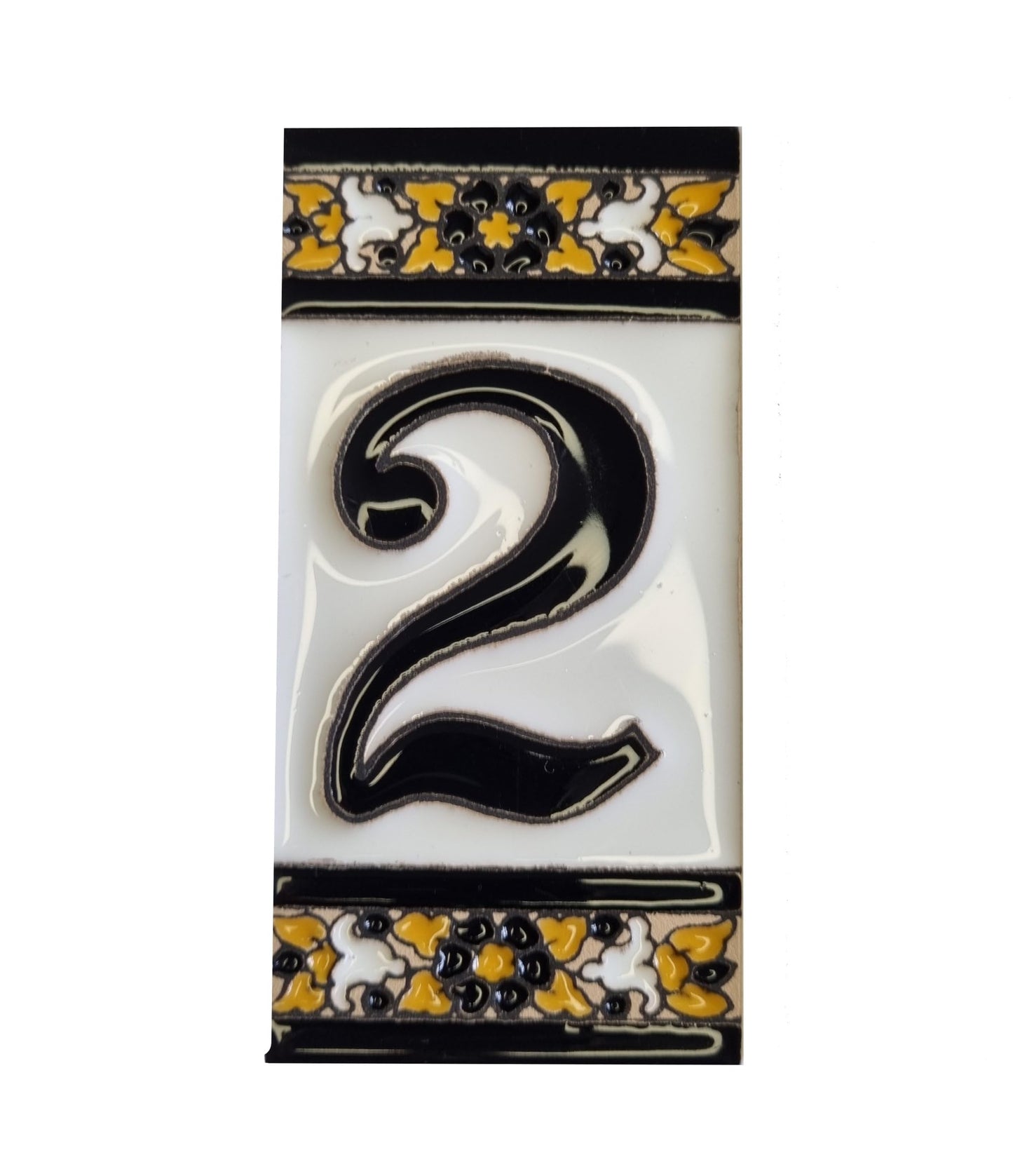 Hand-Painted Black Floral Ceramic Number Tiles 11 x 5.5cm with the option of Metal Filigree Frames