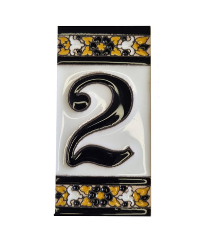 Hand-Painted Black Floral Ceramic Number Tiles 11 x 5.5cm with the option of Metal Filigree Frames