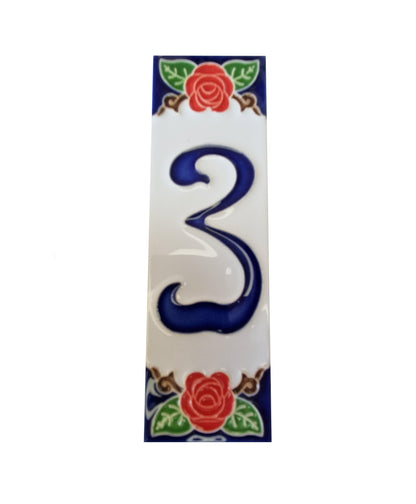 Hand-painted Italian Red Rose Ceramic House Numbers Tiles, Letters 15 x 4.8cm & Frames