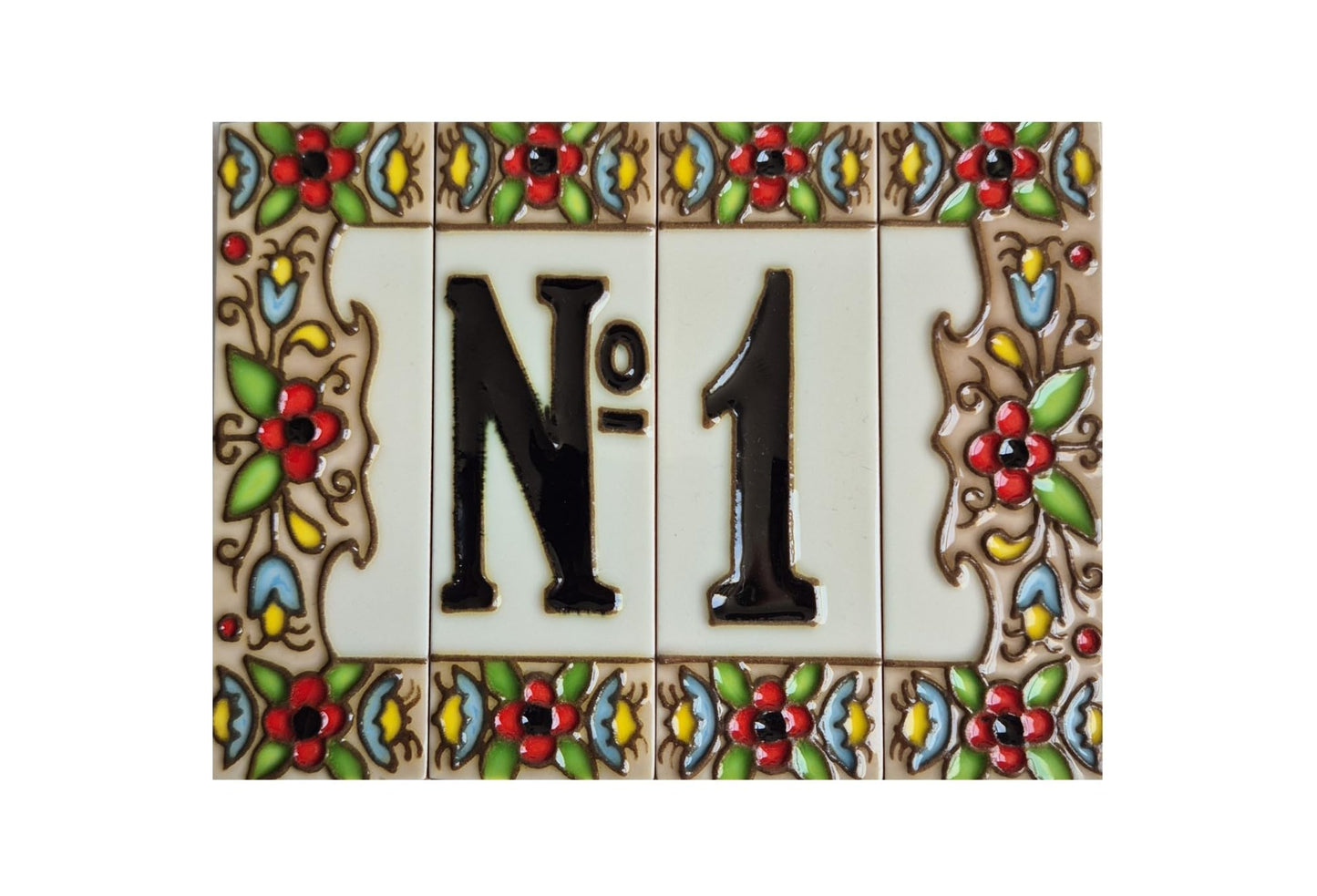 Spanish cherry number tiles with the option of wooden frames 10 x 3.3 cm