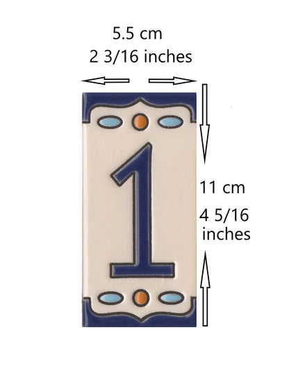 Nazari M-5 Spanish Hand-painted Ceramic House Number Tiles 11 x 5.5 cm