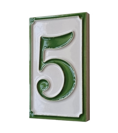 House Numbers Hand-painted Italian Ceramic Numbers Tiles Simple Green Design, Tile Size: 11cm x 7cm