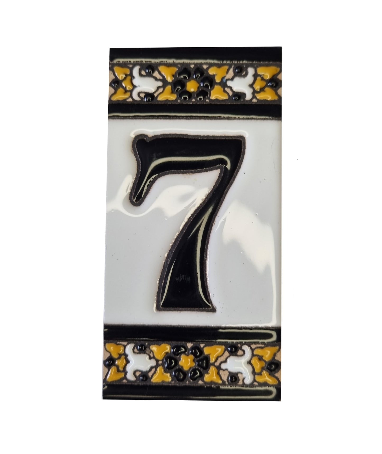 Hand-Painted Black Floral Ceramic Number Tiles 11 x 5.5cm with the option of Metal Filigree Frames