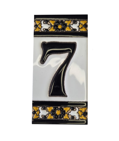 Hand-Painted Black Floral Ceramic Number Tiles 11 x 5.5cm with the option of Metal Filigree Frames