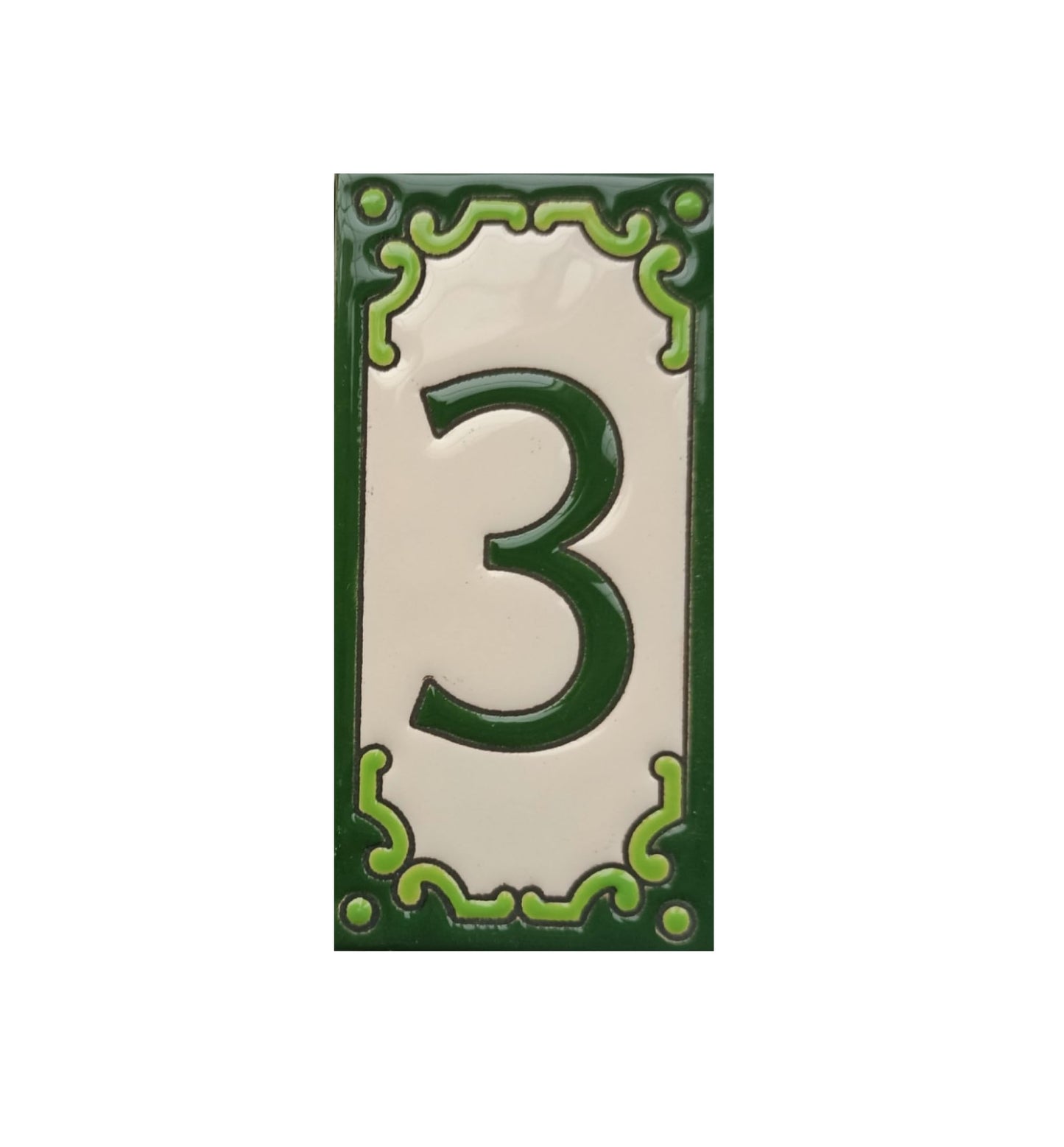 Hand-Painted Jacho Green House Number Tiles 11 x 5.5 cm