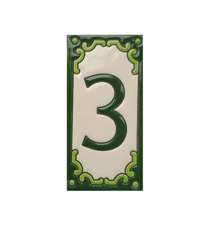 Hand-Painted Jacho Green House Number Tiles 11 x 5.5 cm