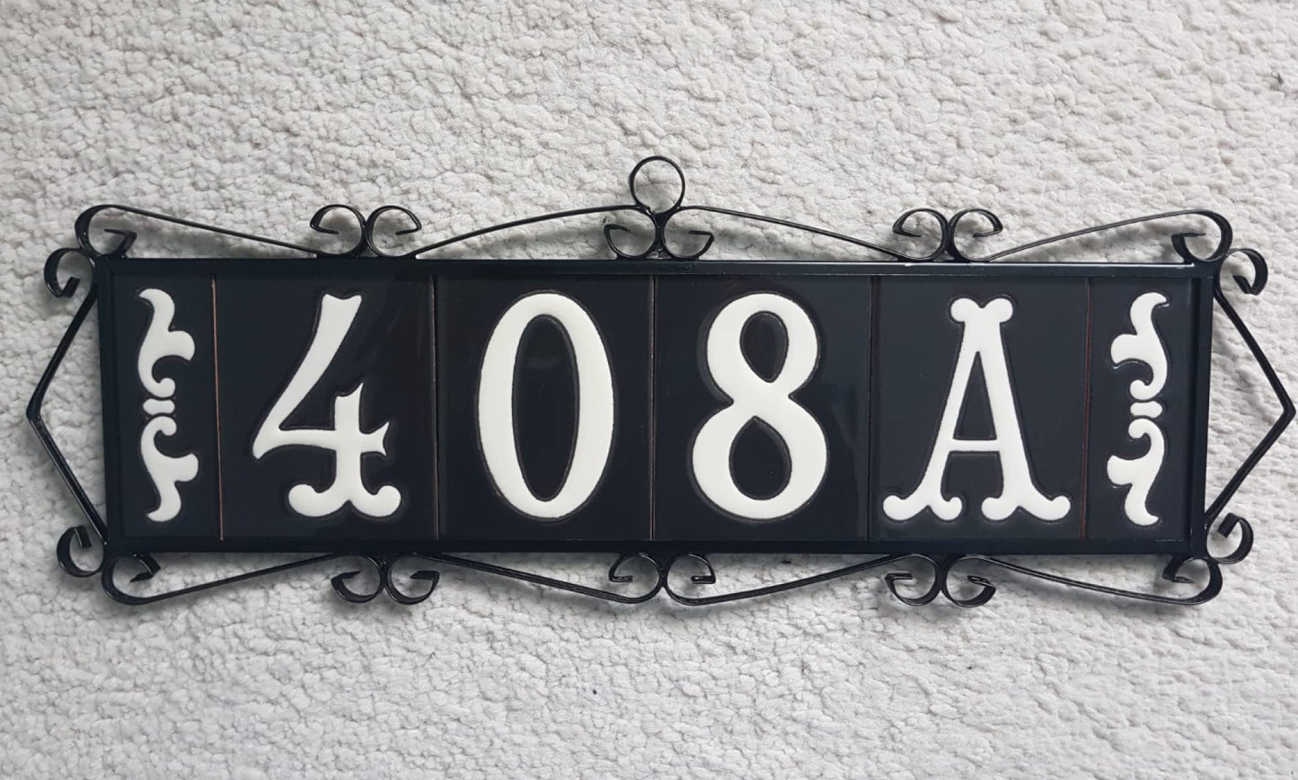 Hand-painted Costa Black Ceramic House Number Tiles 10 x 7.5cm